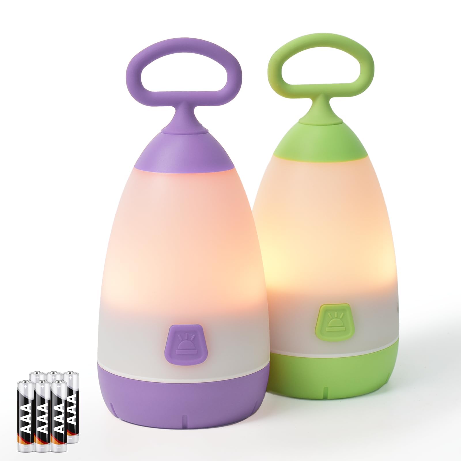 PEPTRONIC 2-Pack Kids Camping Lantern & Night Light, Battery Powered, 360 Eye-Safe Light, IPX4 Waterproof RGB Portable for Slumb