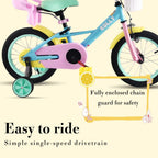 Rully Toddler Bike For Girls 4 5 6 7 Years, 16 Inch Rainbow Bicycle With Training Wheels, Safe Handbrake, Doll Seat & Basket