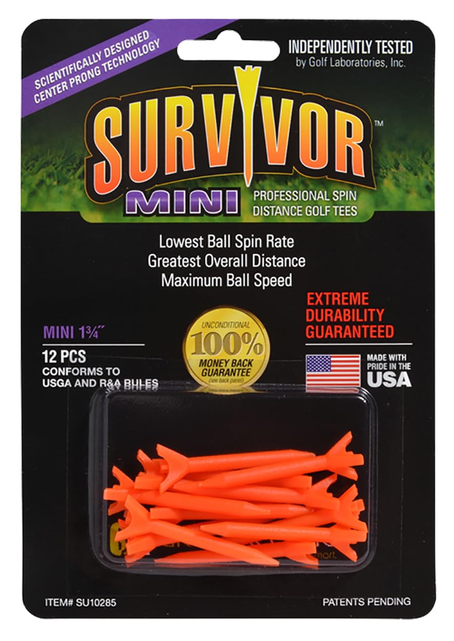 Greenkeepers 1 3/4'' Survivor Mini Performance Golf Tee Orange