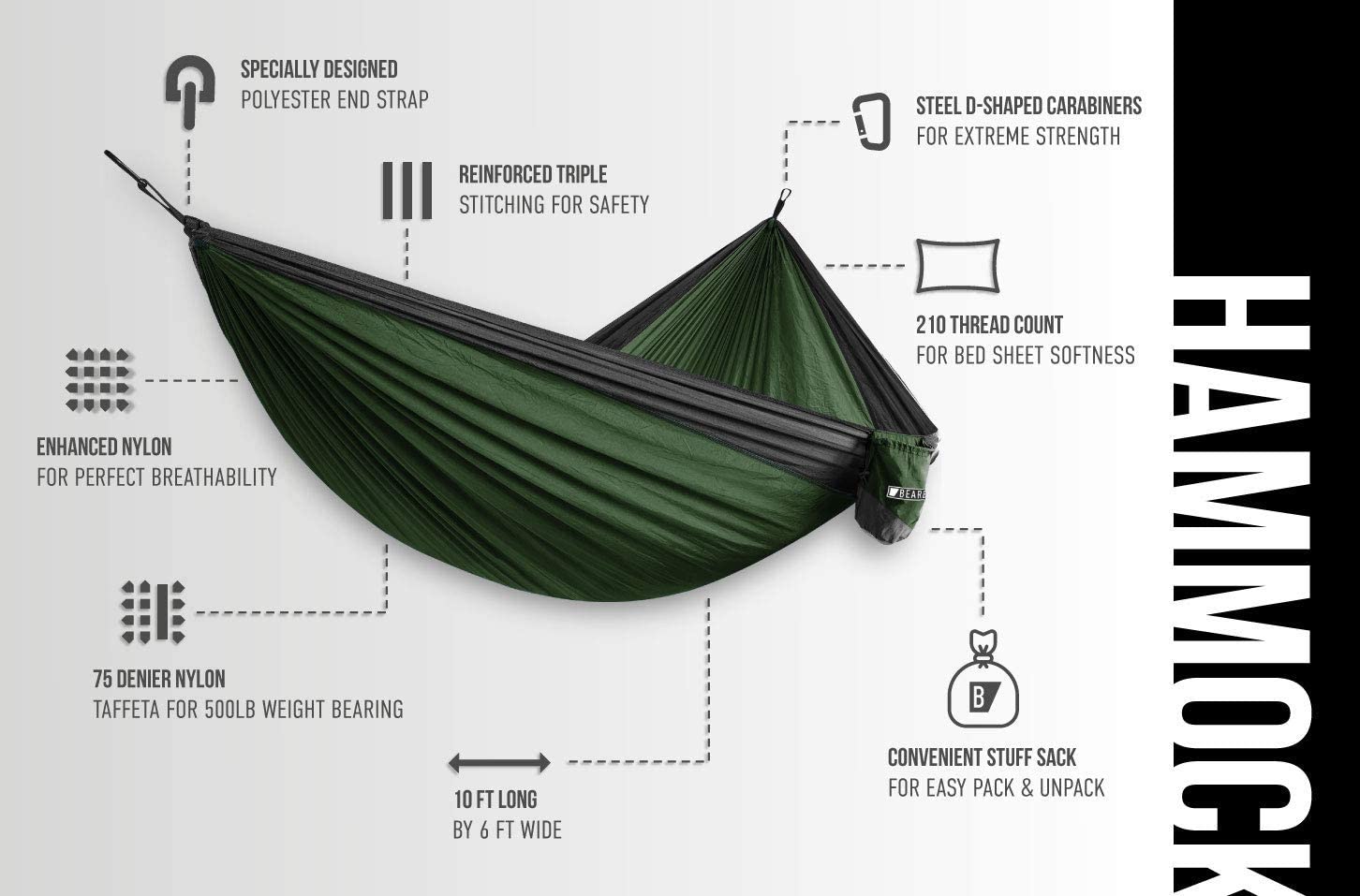 Bear Butt 2 Person Hammock - Portable & Travel-Friendly - Double Hammock For Camping & Backpacking