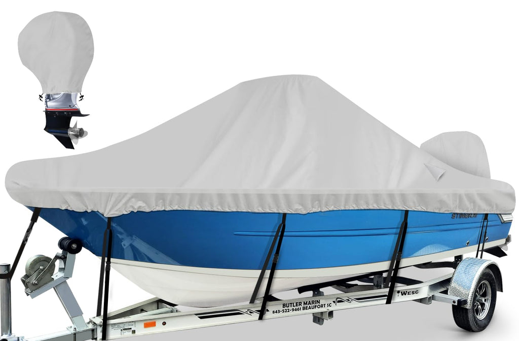 Boatpro Waterproof Center Console Boat Cover 16-18Ft, Heavy Duty 1300D Marine Grade Polyester Canvas 16' 17 Ft 18 Foot Boat Cent