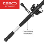 Zebco Bite Alert Spinning Reel And Fishing Rod Combo, 7-Foot 2-Piece Fiberglass Fishing Pole, Extended Eva Handle, Size 60 Reel,