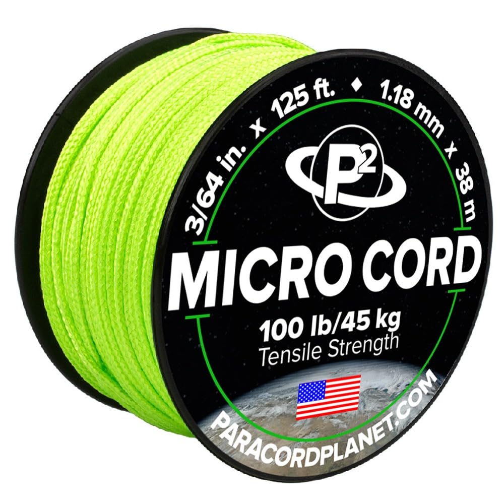 Paracord Planet Micro Paracord - Thin Braided Cord For Crafting, Fishing, And Diy Projects In 125 Ft Spools - Neon Green