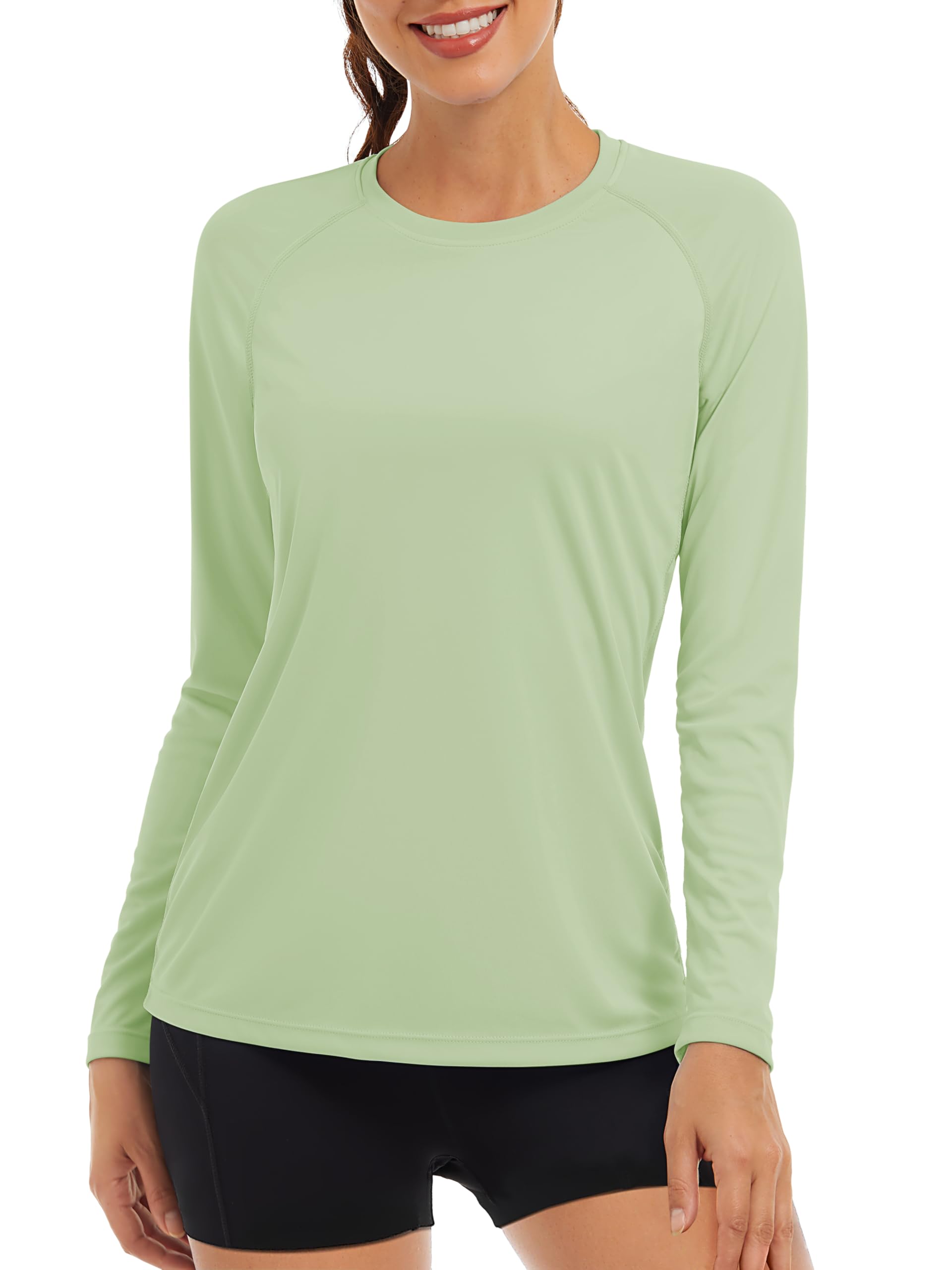 TACVASEN Womens Long Sleeve Hiking UPF 50+ UV Sun Shirts Quick Dry Rash Guard Swim Shirt Tops Light Green L