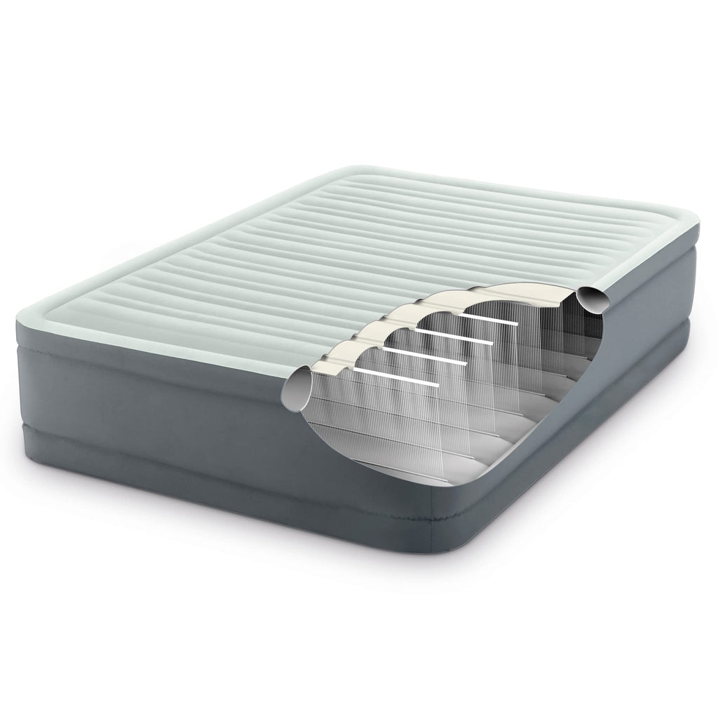 Intex Premaire I Fiber-Tech Elevated Dura Beam Technology Home Air Mattress Bed With Electric Built-In Pump, Full