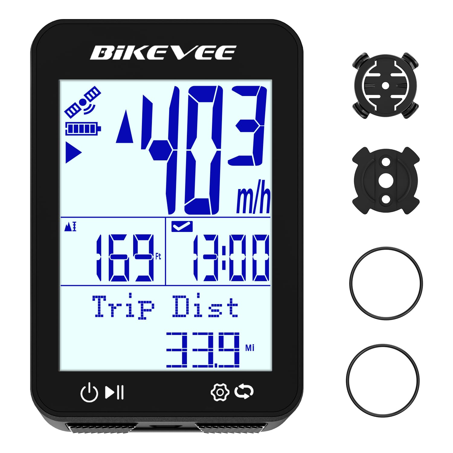 Bikevee GPS Bike Computer Wireless Bicycle Speedometer Odometer 9 Languages Auto Backlight Auto Start Stop IPX7 Waterproof 2.4 I