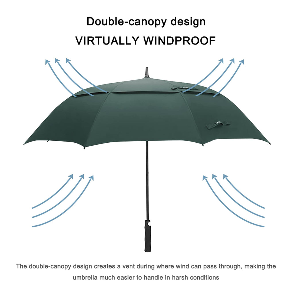 G4Free 68 Inch Extra Large Automatic Open Golf Umbrella Oversize Double Canopy Windproof Waterproof Stick Umbrellas(Dark Green)