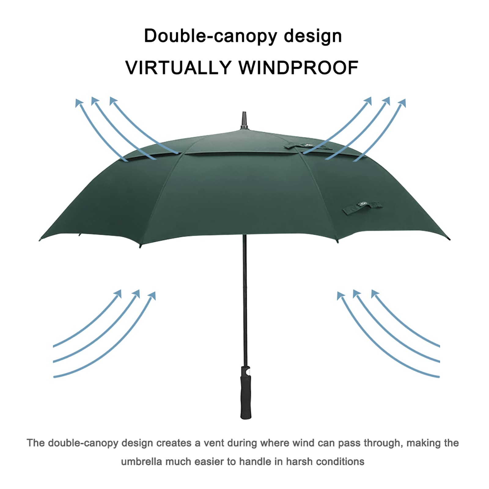 G4Free 68 Inch Extra Large Automatic Open Golf Umbrella Oversize Double Canopy Windproof Waterproof Stick Umbrellas(Dark Green)
