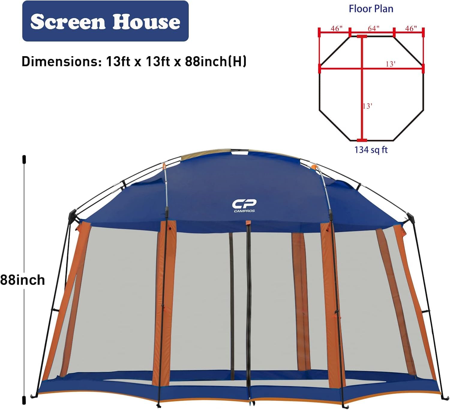 Campros Cp Screen House 13 X 13 Ft Screened Mesh Net Wall Canopy Tent Screen Shelter Gazebos For Patios Outdoor Camping Activiti