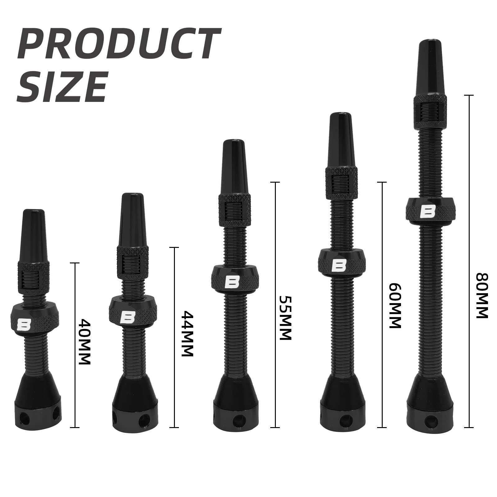 Bwshlf Black Tubeless Presta Valve Stem 40Mm  44Mm, Super Light Alloy Presta Valve Stem Kit With Valve Core Remover Tool And Val
