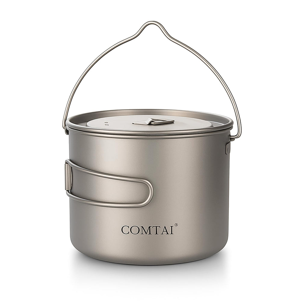 Comtai Titanium Camping Cookware 1100Ml/39 Oz Titanium Pot With Lid And Fotable Handle, Titanium Cook Pot Backpacking For Outdoo