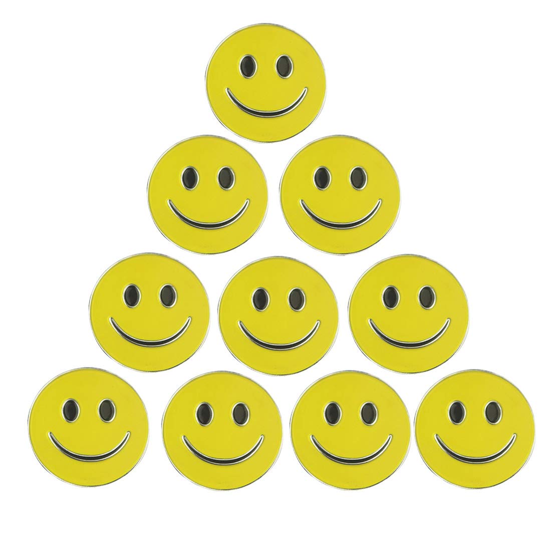 Pinmei Lot Of 10 Golf Ball Markers Assorted Patterns - Soft Enamel Technique (Smiling Face)