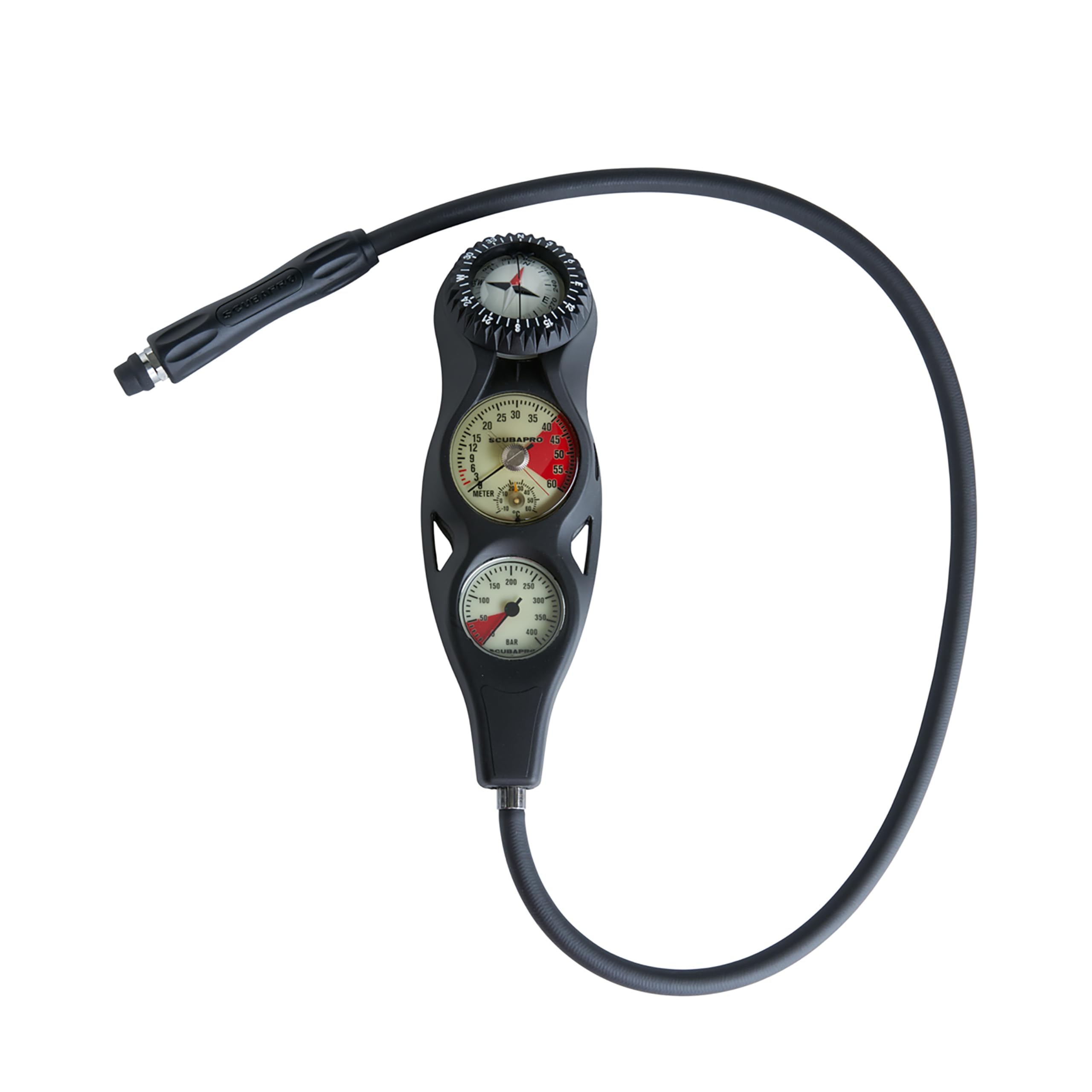 SCUBAPRO 3-Gauge Inline Scuba Diving Console with Pressure Gauge, Depth Gauge, and FS-1.5 Compass, Metric Display