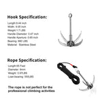 Ant Mag Grappling Hook Stainless Steel Claw Carabiner With 20M/65Ft 6Mm Auxiliary Black Rope For Camping Hiking Tree Grabbing An