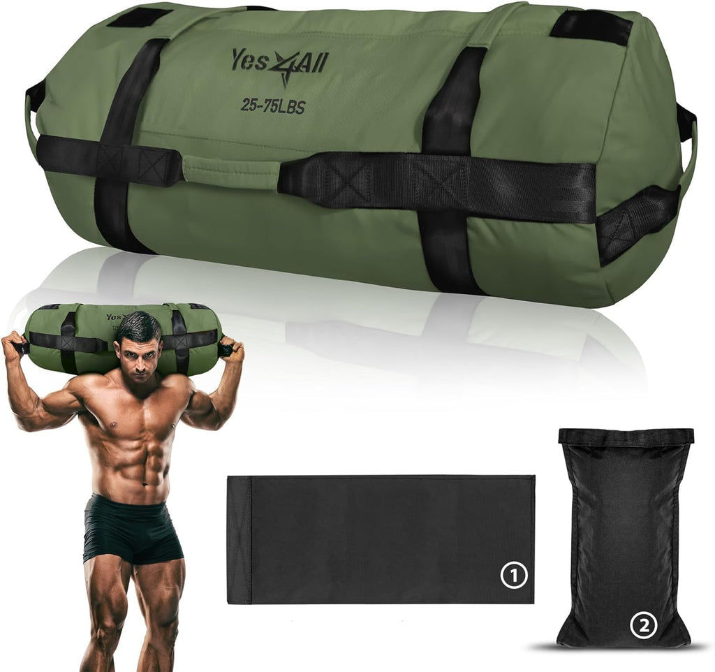 Yes4All Workout Sandbags, Heavy Duty Sandbags For Fitness, Conditioning, Mma & Combat Sports - Army Green - M