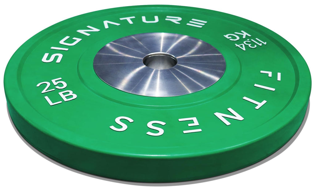 Fitvids 2 Olympic Competition Bumper Plate with Steel Hub, 25 LBS Single, Green