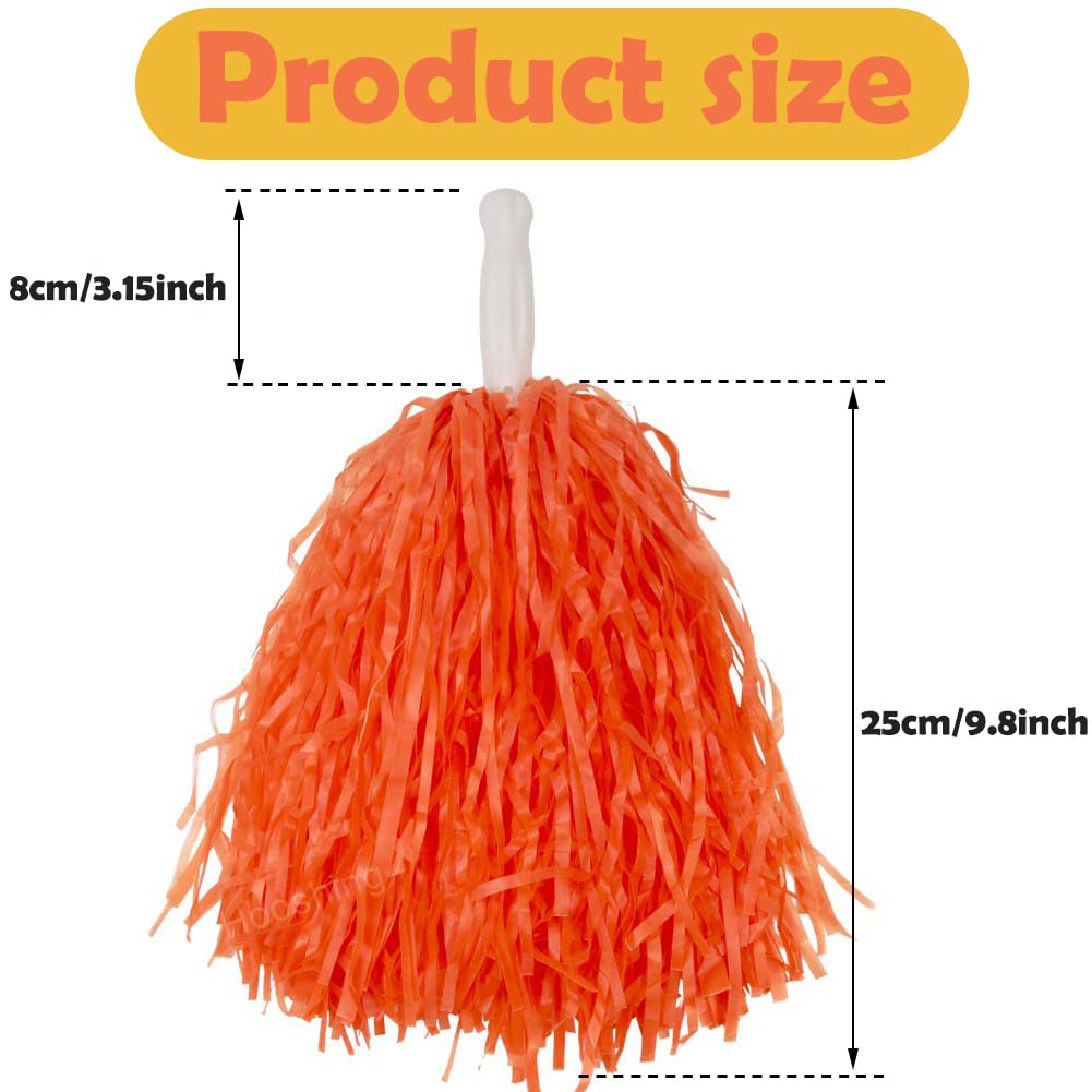 Hooshing 12Pcs Cheerleading Orange Plastic Cheer Pom Poms With Handles For Team Spirit Sports Party Dance
