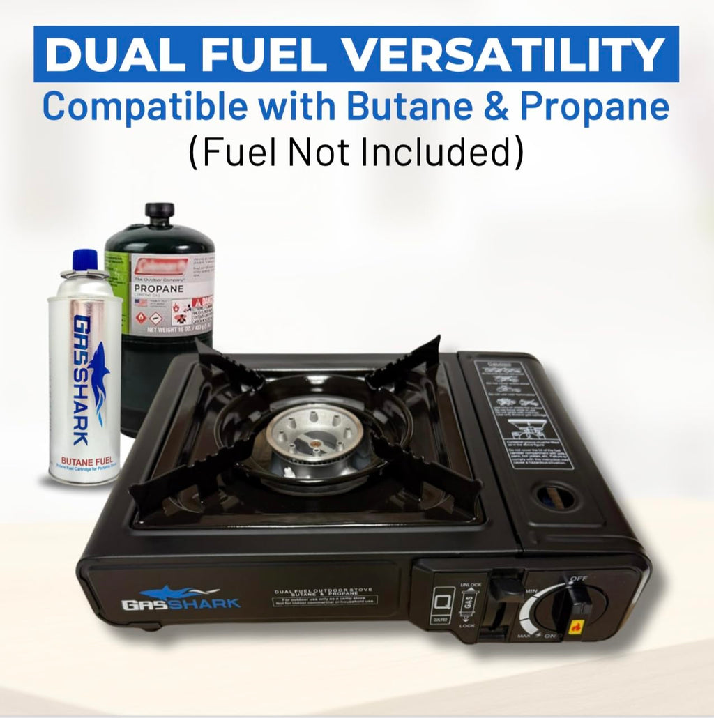 Dual Fuel Propane Or Butane Portable Stove | 12,000 Btus | Camping Stove | Outdoor Cooking And Emergency Kit | Propane Hose And