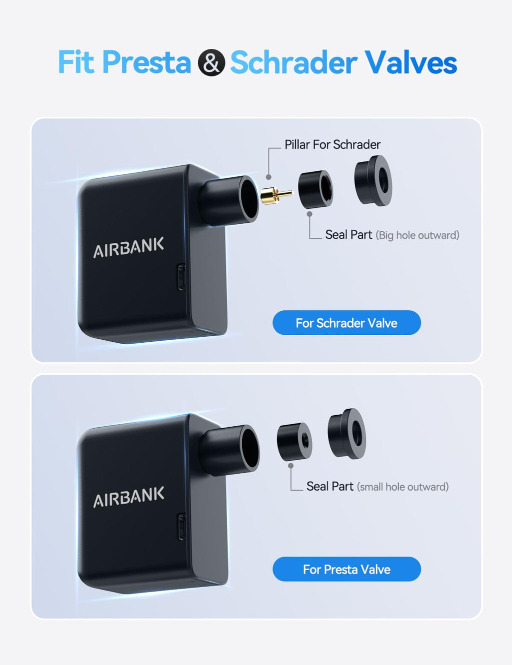 Airbank Electric Bike Pump Pocket, 100Psi Mini Cordless Bicycle Pump With Rechargeable Battery For Shrader & Presta Valves