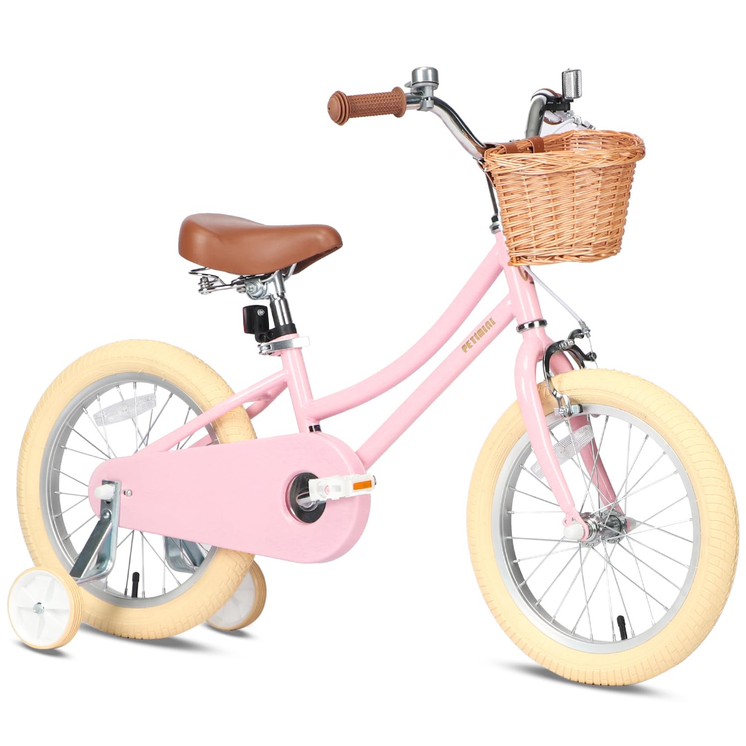 Petimini 18 Inch Little Kids Bike for Age 5 6 7 8 Years Old Girls Retro Vintage Style Bicycles with Basket Training Wheels and B