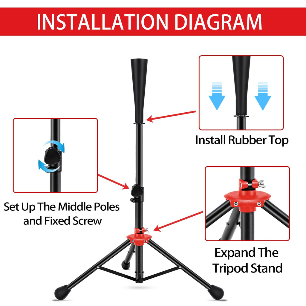 Fdls Baseball Batting Tee For Adults And Youth Teens, Portable Tripod Stand Base Tee Easy Adjustable Height 26 To 39 Inches For