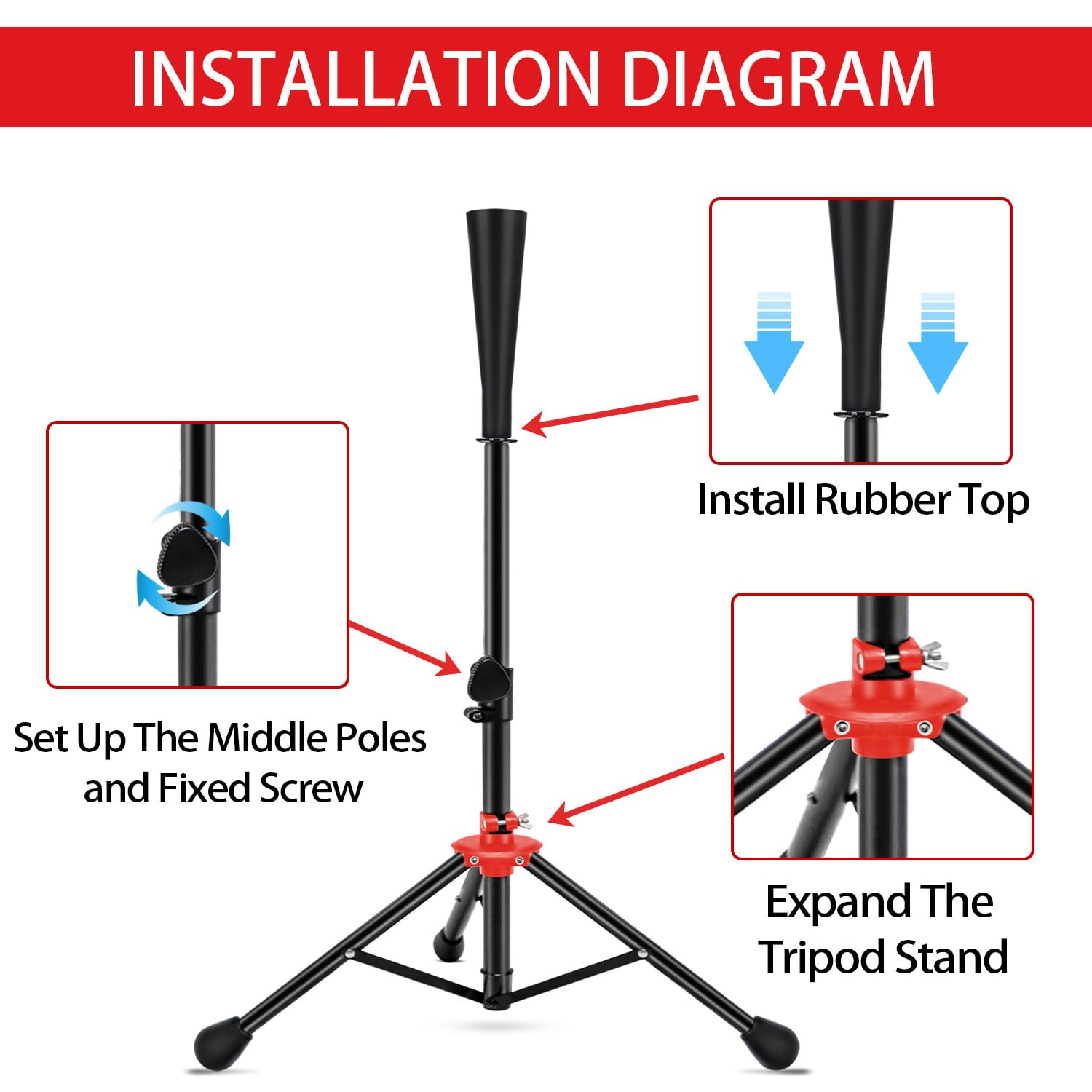 Fdls Baseball Batting Tee For Adults And Youth Teens, Portable Tripod Stand Base Tee Easy Adjustable Height 26 To 39 Inches For