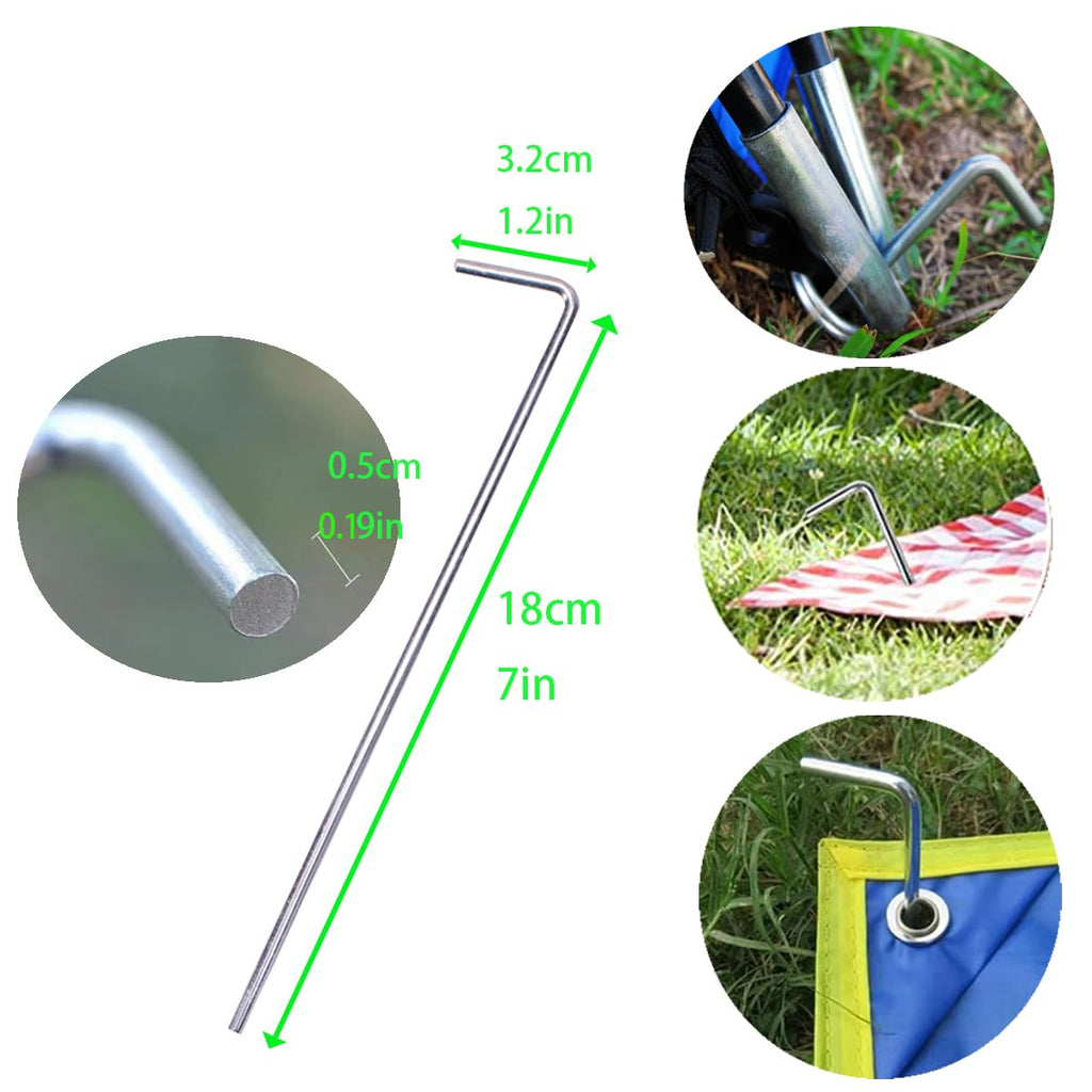 Tent Pile, 9.8 ''Heavy-Duty Luminous Canopy Camping Pop-Up Tent Pile, Rope Adjuster Storage Bag, Heavy-Duty Metal Pile For Garde