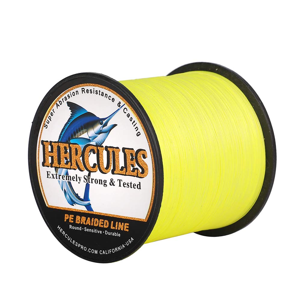 Hercules Braided Fishing Line 1500M 1640Yds 10Lbs-200Lbs Pe Superline 8 Strands (Fluorescent Yellow 15Lb/6.8Kg 0.16Mm)