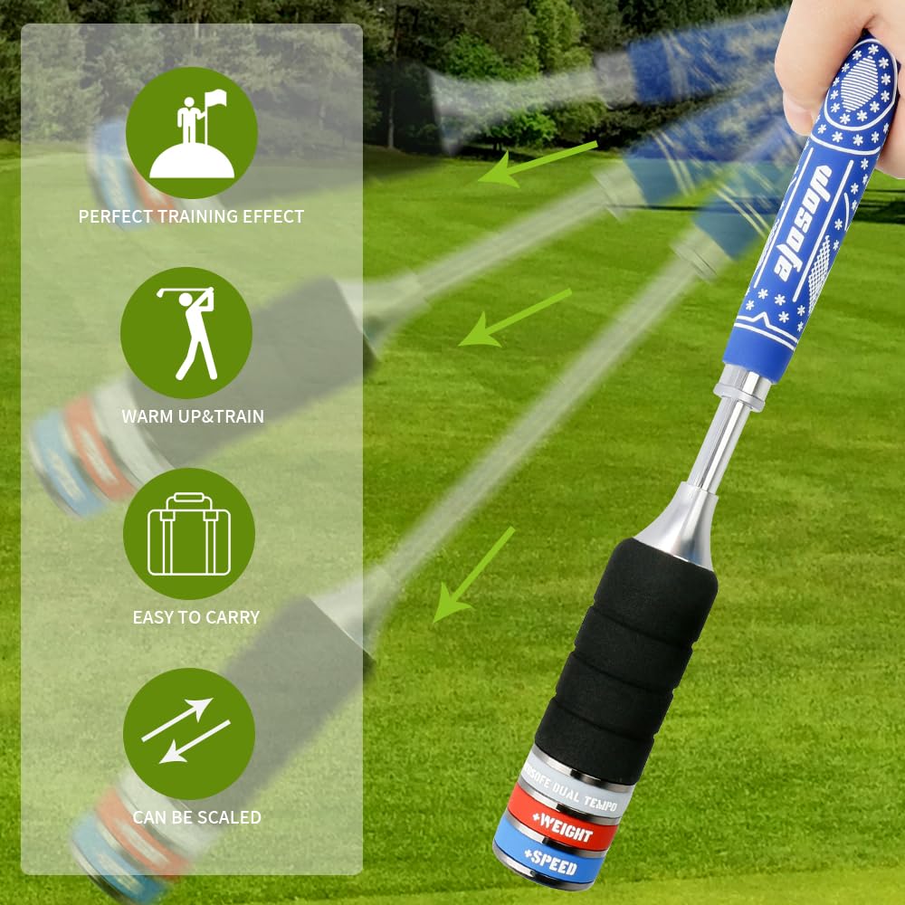 Wosofe Golf Swing Trainer Practice Training Aid Equipment Automatic Spring Retraction Anti-Slip Grip Speed Weight Configuration