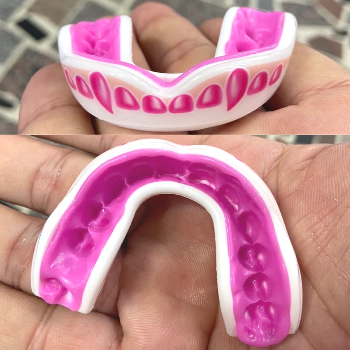Oral Mart White/Pink Youth Vampire Fangs Mouth Guard For Kids - Youth Mouthguard For Karate, Football, Martial Arts, Taekwondo,