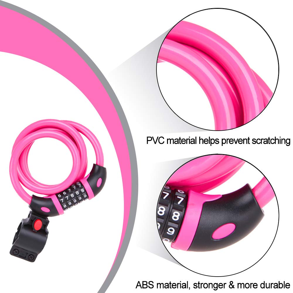 Ndakter Bike Lock Cable, 4 Feet High Security 5 Digit Resettable Combination Coiling Bike Cable Lock, Bicycle Cable Lock For Bic