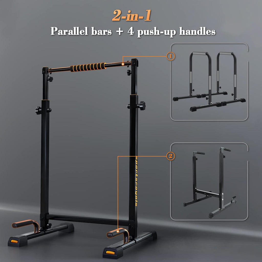 Sportsroyals Dip Bar, Adjustable Parallel Bars For Home Use, Dip Station With 6 Height Level & 1200Lbs Weight Limit