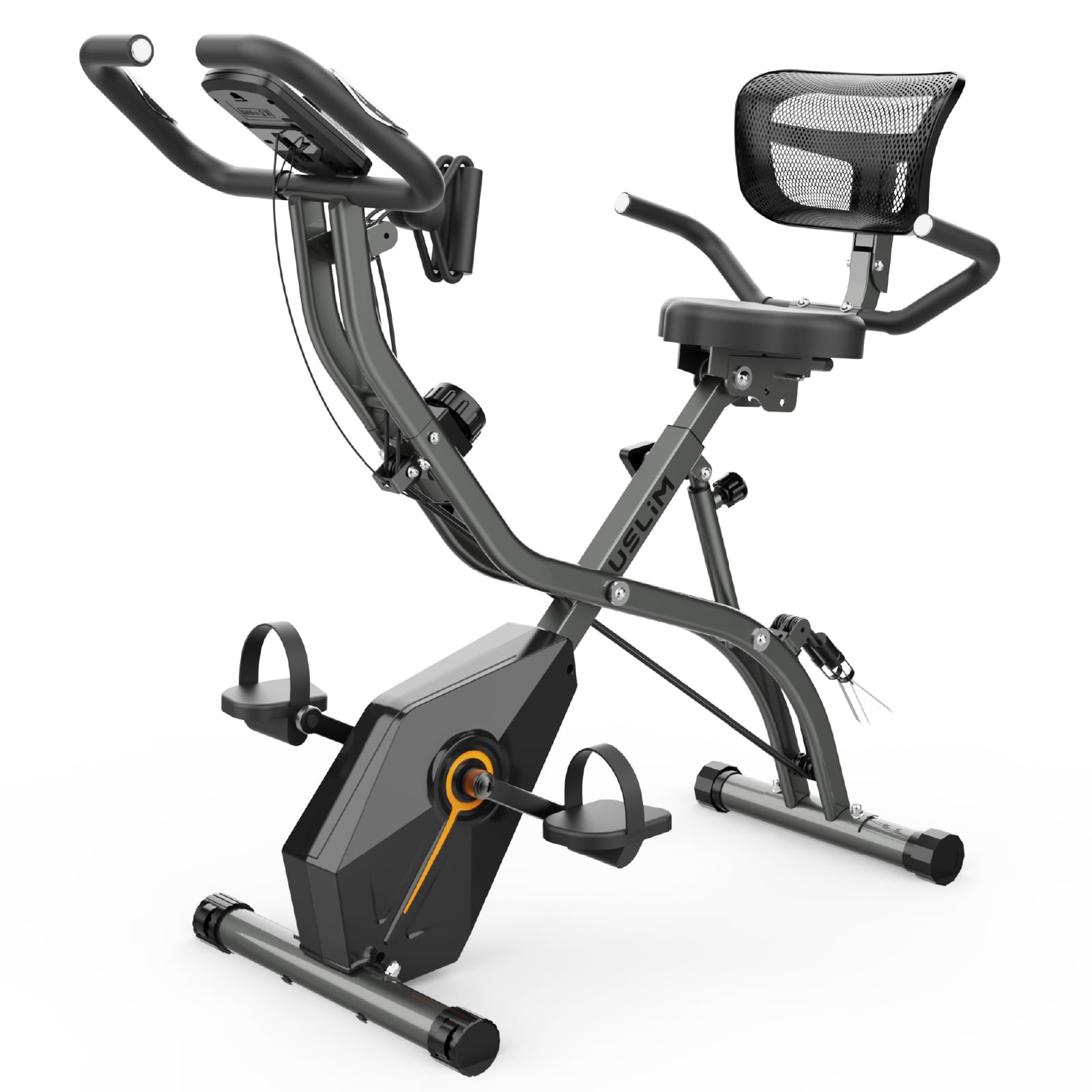 USLIM Foldable Exercise Bike for Home, Indoor Stationary Bike with Ergonomic Mesh Backrest, 2 In 1 Full Body Quiet Workout with 