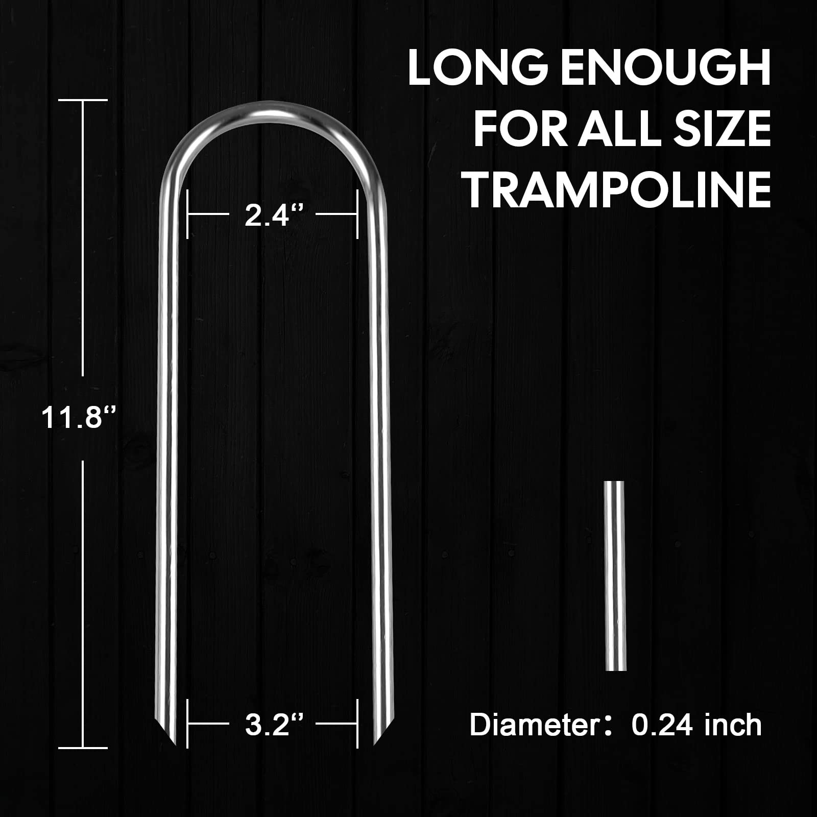 12Inch Trampolines Wind Stakes Heavy Duty U Type Sharp Ends Safety Ground Anchor Galvanized Steel For Soccer Goals, Camping Tent