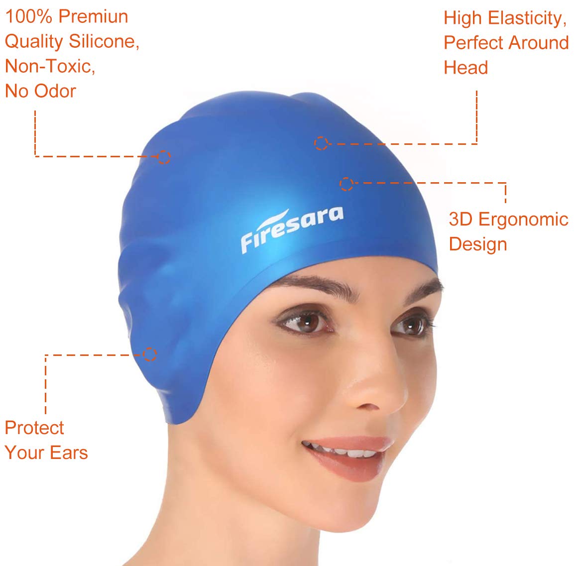 Swim Cap, Firesara Original Updated Swimming Cap 3D Ergonomic Design Comfortable Durable Ear Protection For Women Kids Adults Me