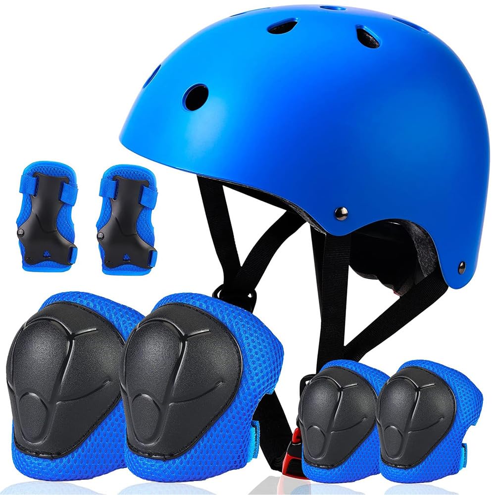 Besttravel Kids Helmet and Pads Set, Toddler Adjustable Toddler Bike Helmet Age 5 and Older Boys Girls Multi-Sports Safety (Blue