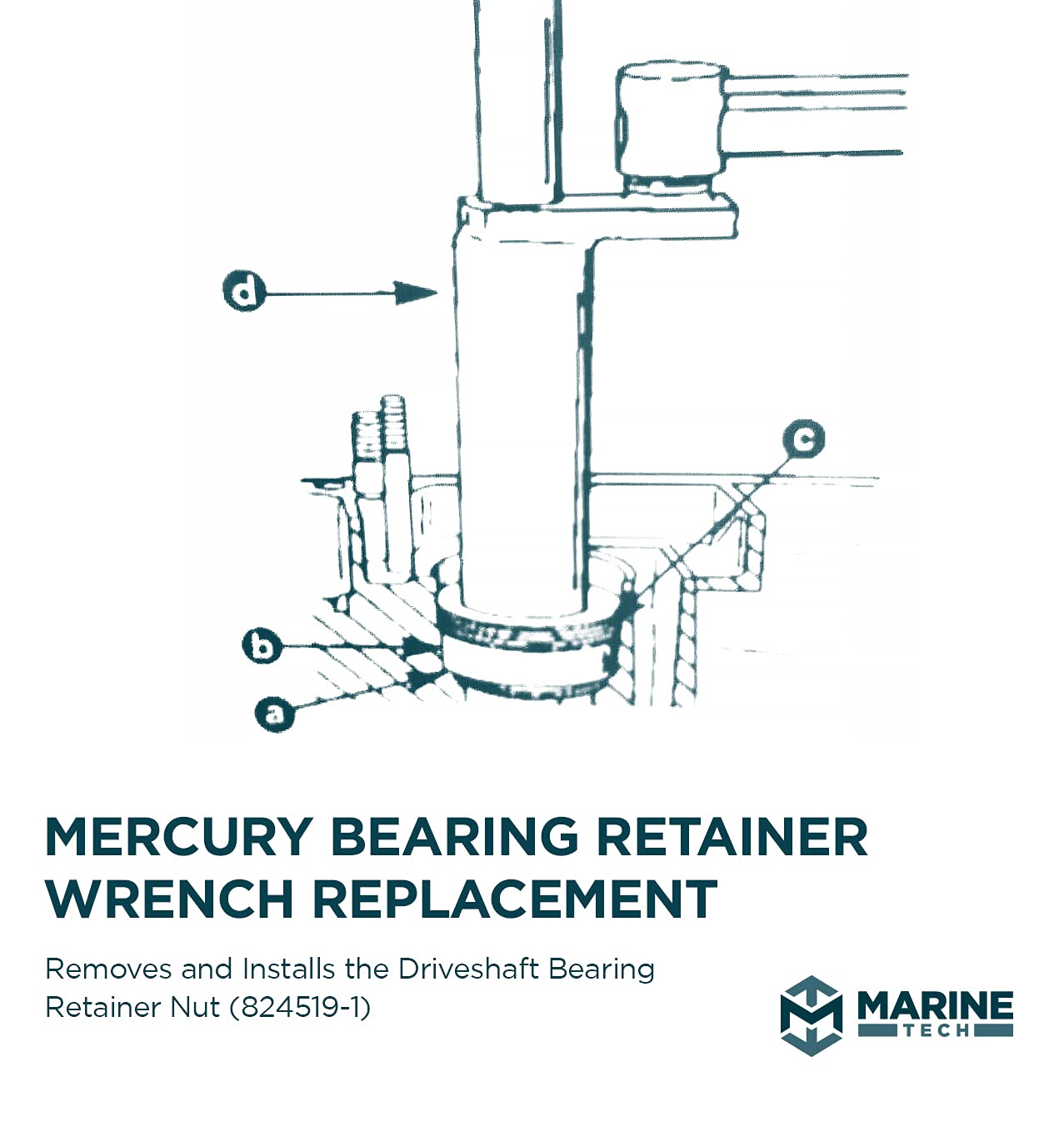 Marine Tech Tools Mercury Bearing Retainer Wrench Replacement 91-43506T, Removes & Installs Driveshaft Bearing Retainer Nut For