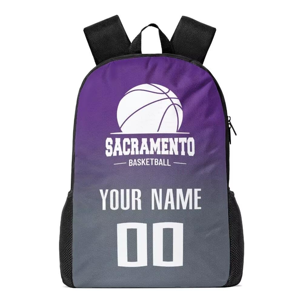 Personalized Sacramento Basketball Sports Backpack Custom City Fan Gift Shoulder Bag Add Name and Number Casual Bag