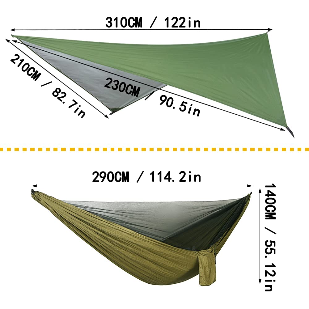 Portable Single Double Nylon High Strength Parachute Hammock Rainfly Set, Camping Hammock With Rain Fly Tarp And Mosquito Net Te