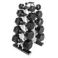 CAP Barbell 150lb Comfort Grip Rubber Hex Dumbbell Set with Vertical White Rack