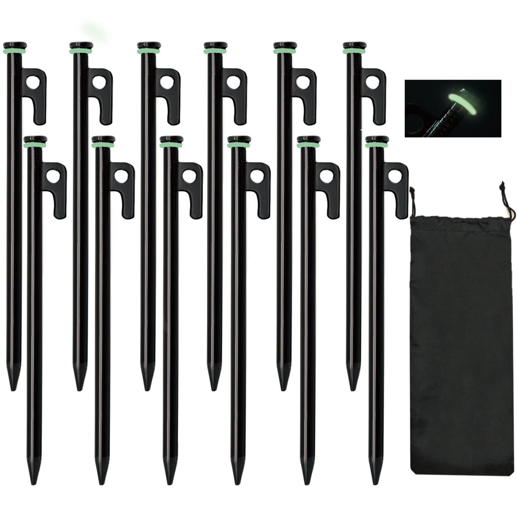 Tent Stakes, 12Pcs 10In Heavy Duty Forged Steel Tent Stakes +Storage Pouch, Metal Tent Stakes, Metal Stakes For Tent Used On Roc