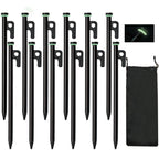 Tent Stakes, 12Pcs 10In Heavy Duty Forged Steel Tent Stakes +Storage Pouch, Metal Tent Stakes, Metal Stakes For Tent Used On Roc