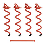 7Penn Spiral Ground Anchors - 10 Inch Red Tent Stakes Heavy Duty Ground Screw Anchor Twist Stakes, 4 Pack