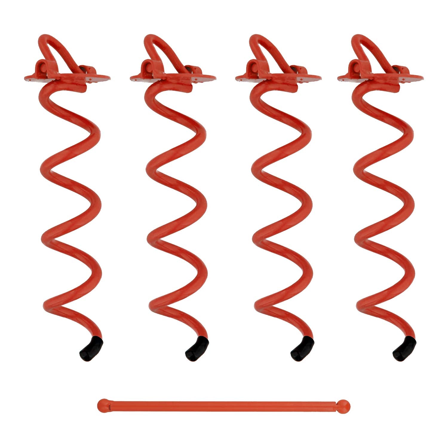 7Penn Spiral Ground Anchors - 10 Inch Red Tent Stakes Heavy Duty Ground Screw Anchor Twist Stakes, 4 Pack