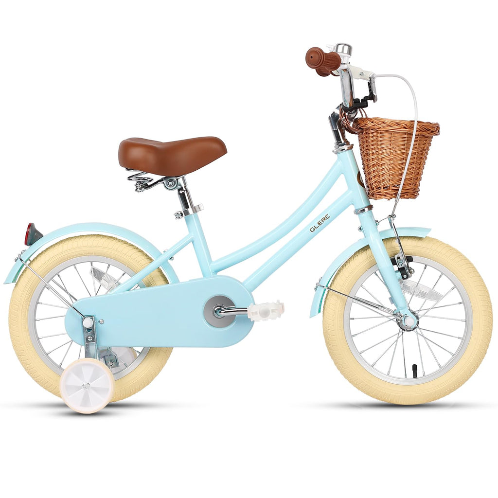 Glerc Little Molly 14 Inch Kids Bike, Retro Cruiser Girls Bike for Children Ages 3-5 Years Old, Kids Bicycle with Wicker Basket