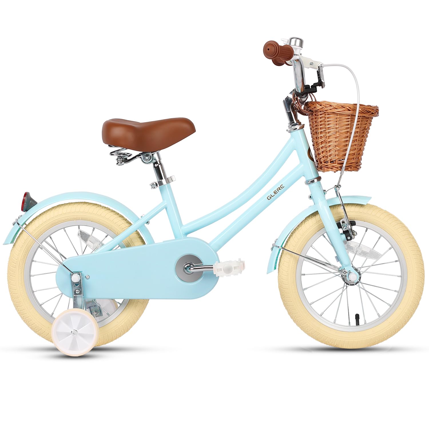 Glerc Little Molly 14 Inch Kids Bike, Retro Cruiser Girls Bike for Children Ages 3-5 Years Old, Kids Bicycle with Wicker Basket