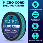 Teceum Micro Paracord - Green Wave - 1.18 Mm X 125 Ft - Micro Utility Cord - Thin Braided Paracord Rope Nylon Polyester - Wind C