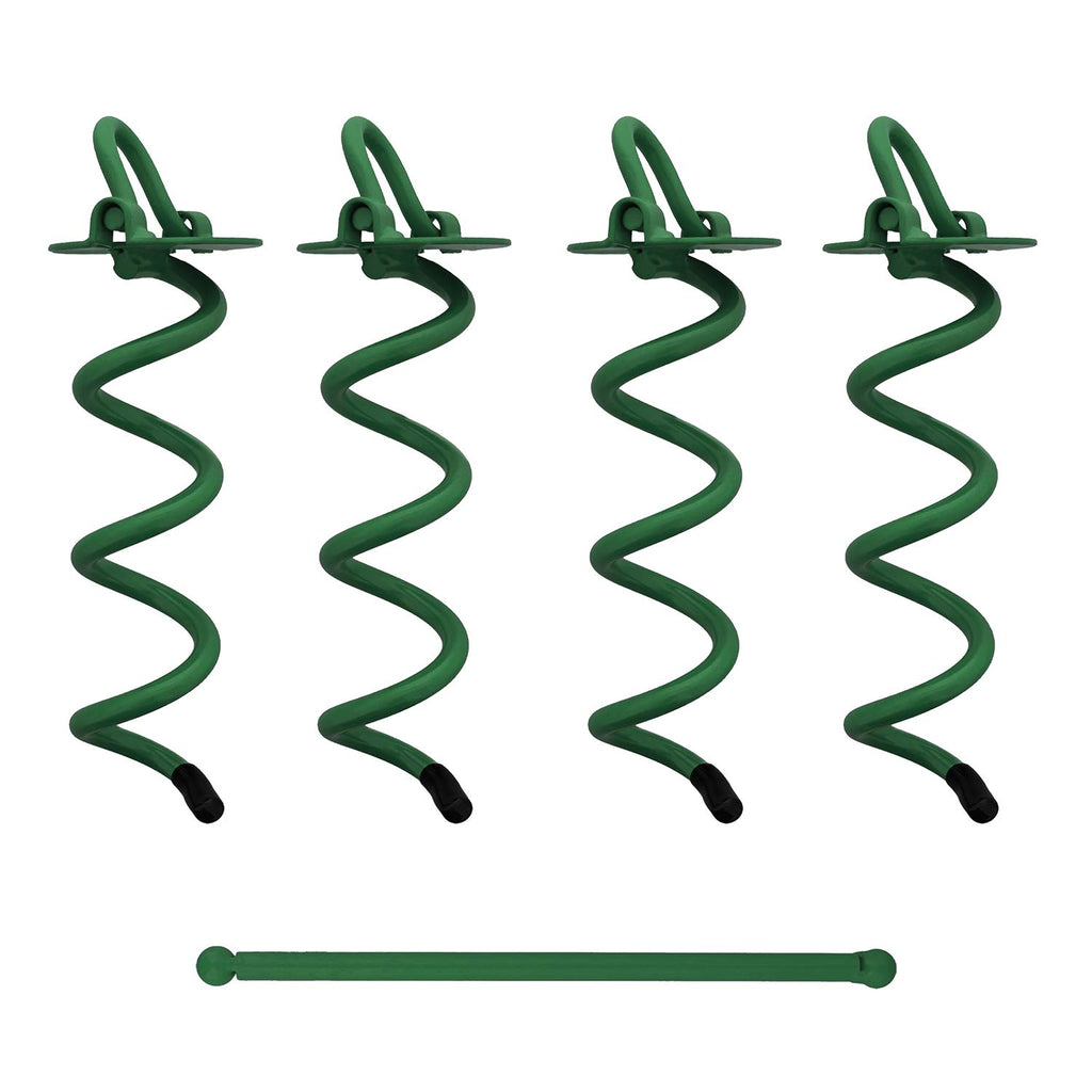 7Penn Spiral Ground Anchors - 8 Inch Green Tent Stakes Heavy Duty Ground Screw Anchor Twist Stakes, 4 Pack