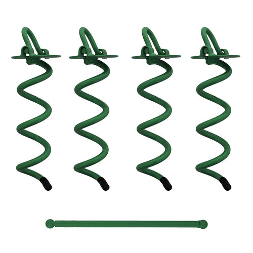 7Penn Spiral Ground Anchors - 8 Inch Green Tent Stakes Heavy Duty Ground Screw Anchor Twist Stakes, 4 Pack