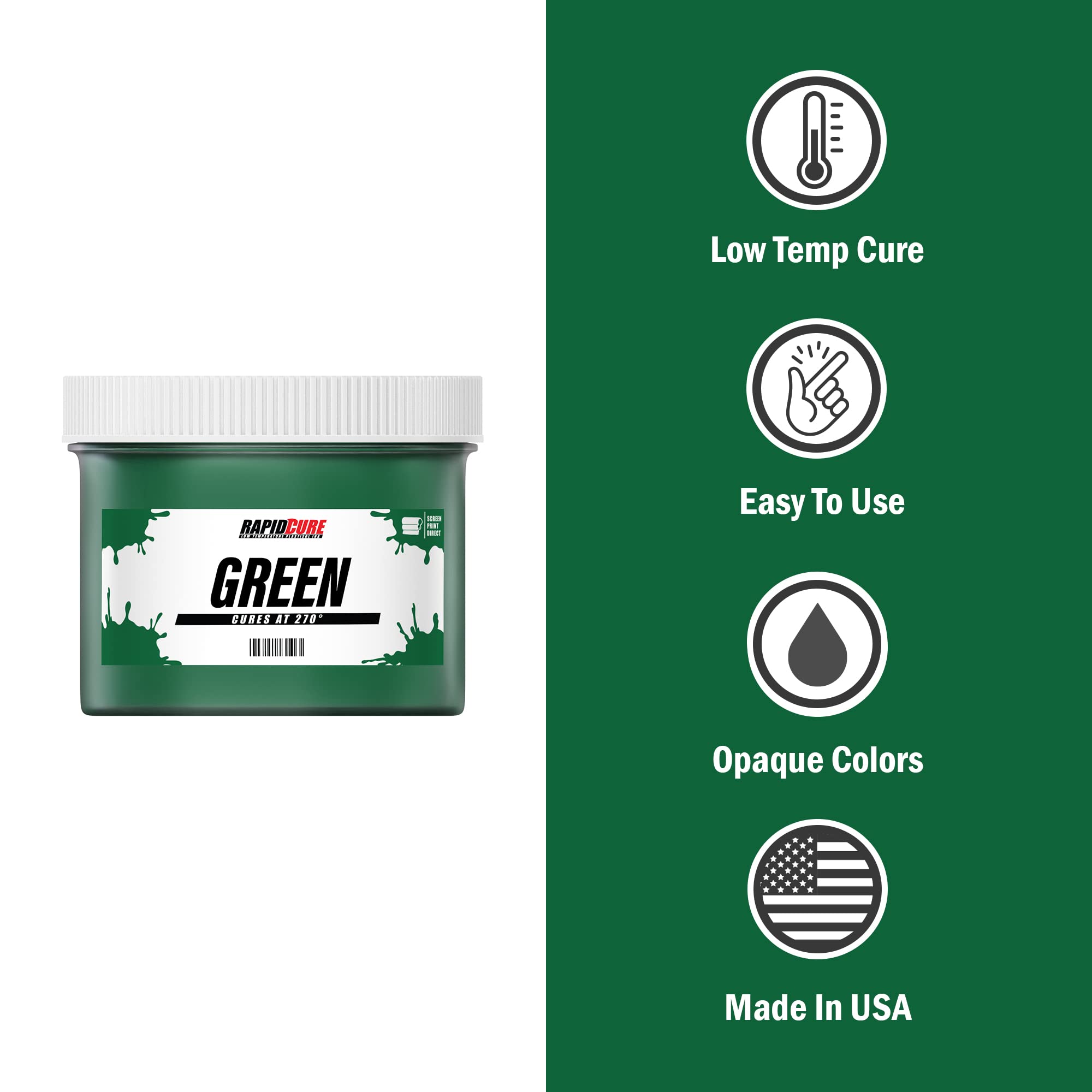 Rapid Curea Screen Printing Ink Green (Gallon - 128Oz) - Plastisol Ink For Screen Printing Fabric - Low Temperature Curing Plast